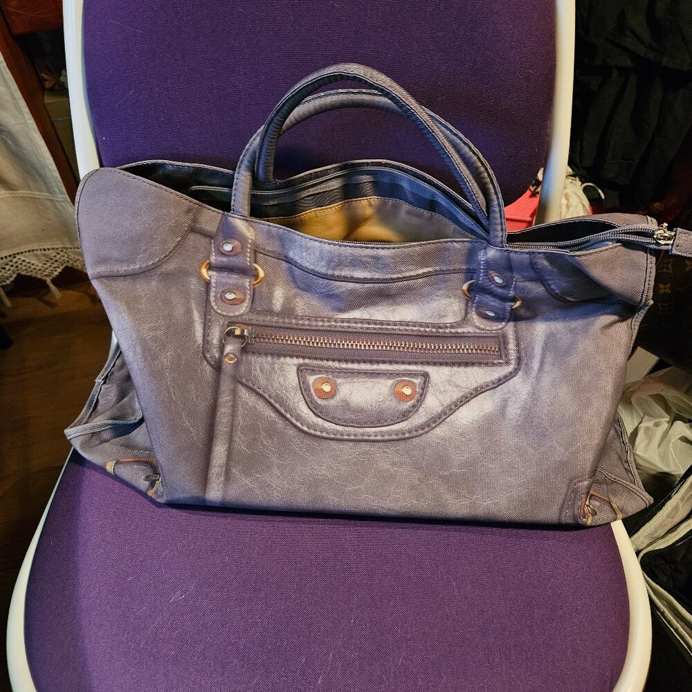 Mousse | Purple Printed City Canvas Large Bag with Shoulder Strap - NWOT